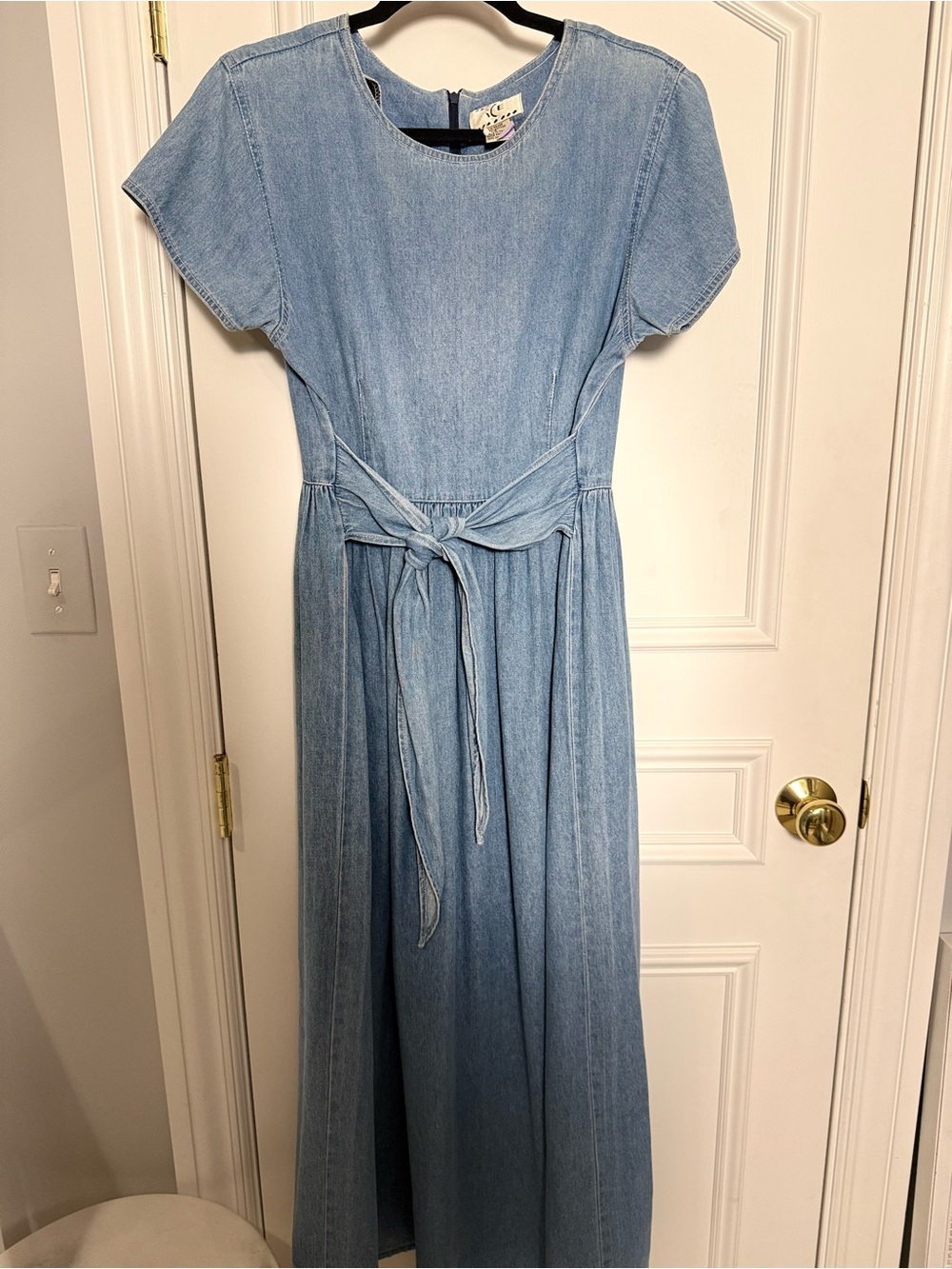 Vintage i.C.E. Denim Maxi Dress Size 8 Made in USA Waist Tie